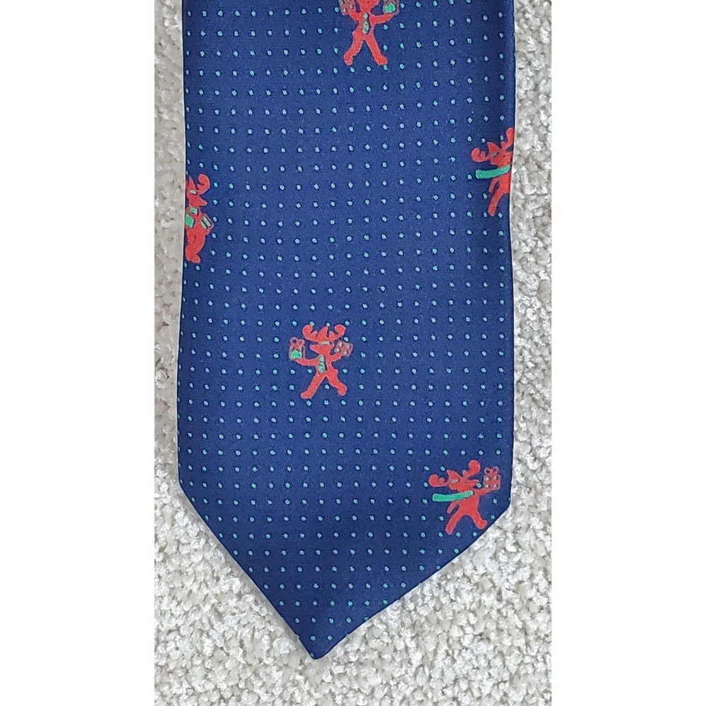 Men's Christmas Neck Tie With Reindeer Navy and Red 56"‎